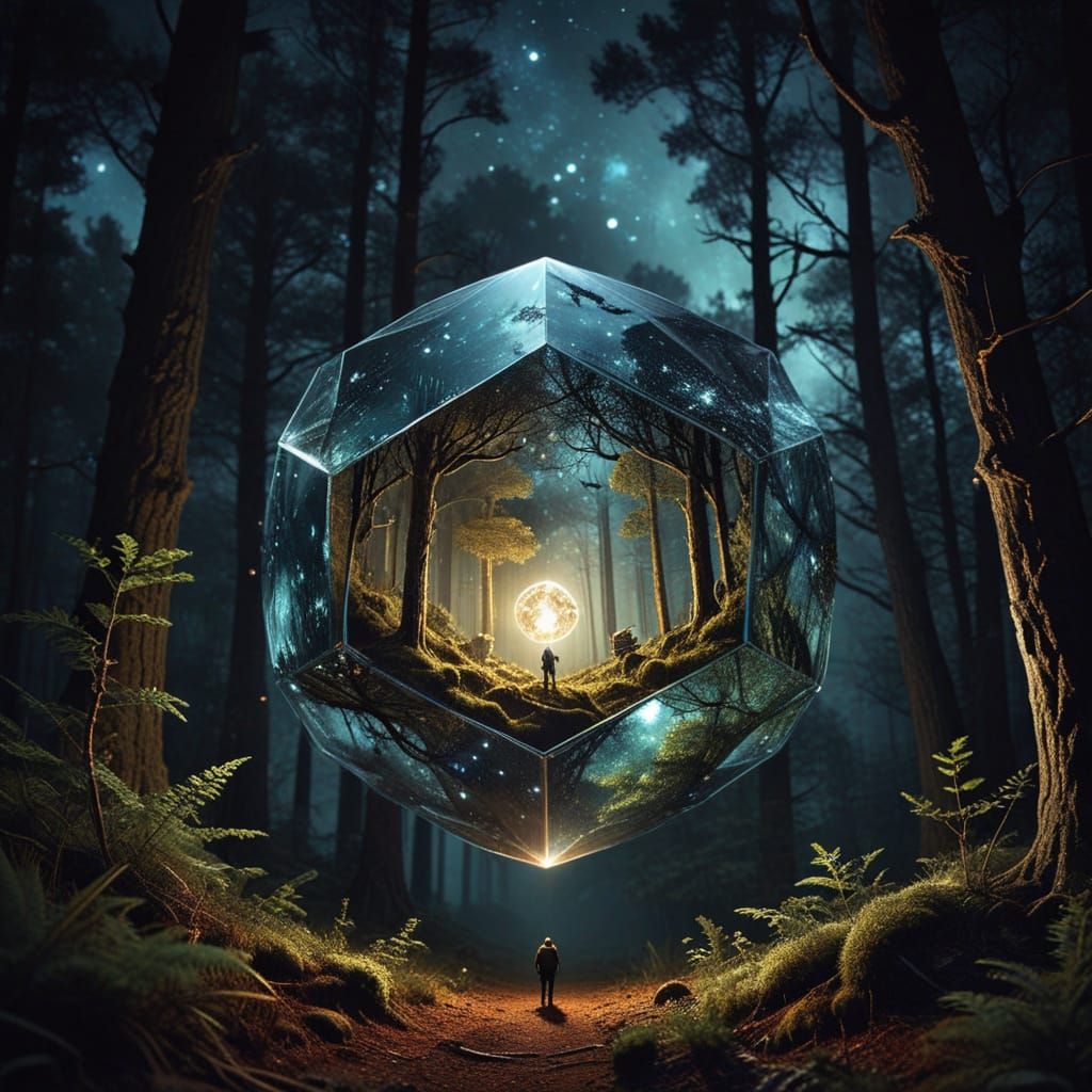 Surreal Forest Dodecahedron with Constellation Moon