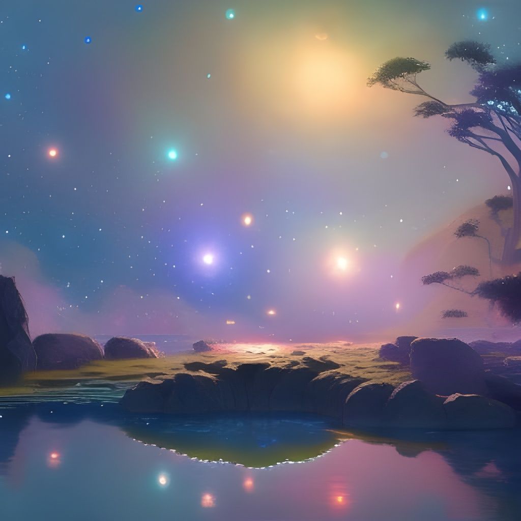 Reflective Lake Under Starry Sky: Manga Art