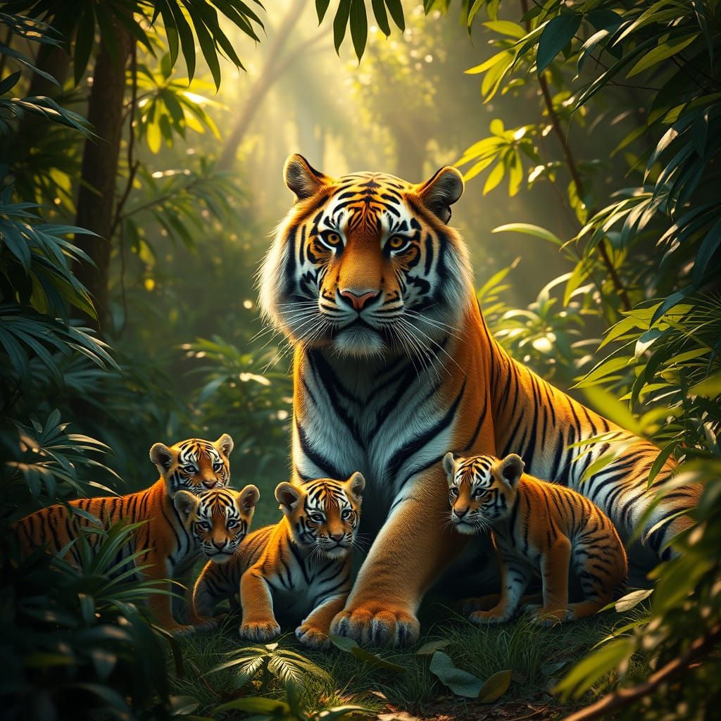 Regal Bengal Tiger in Lush Jungle Scene