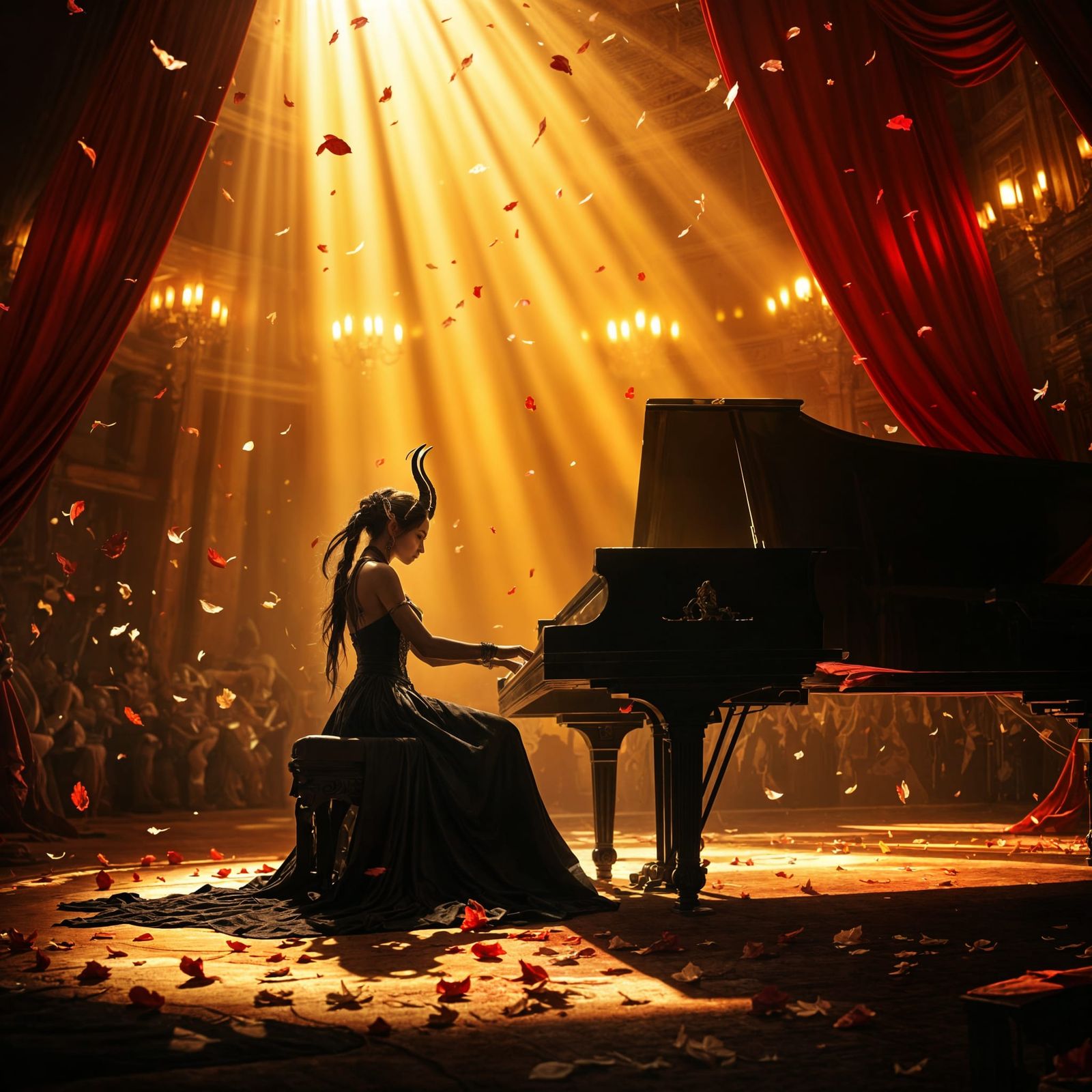 Tiefling Bard on Opera Stage in Dungeons & Dragons Style