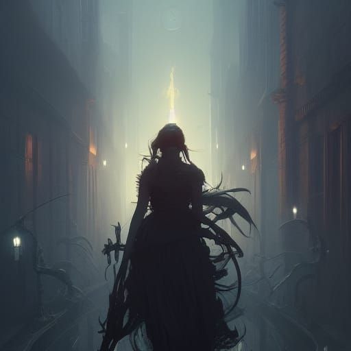 Dark Fantasy Figure Walking a Purple Path