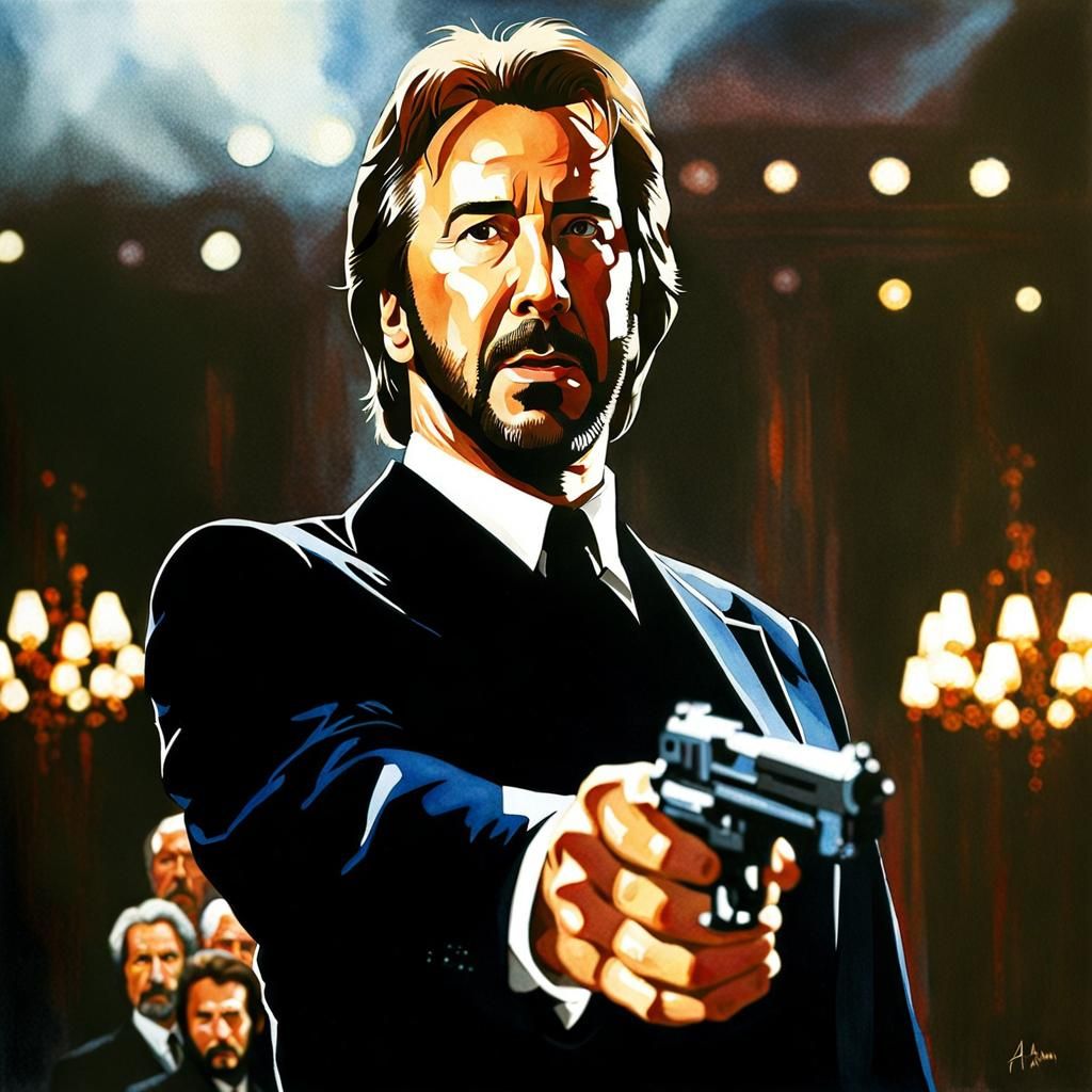 Alan Rickman as Hans Gruber Watercolor Painting