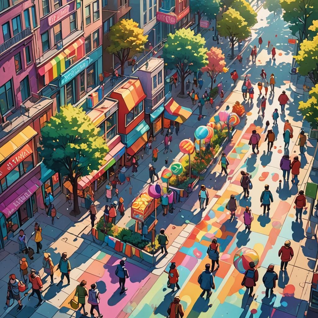 Sunny City Sidewalk in Candy Art Style