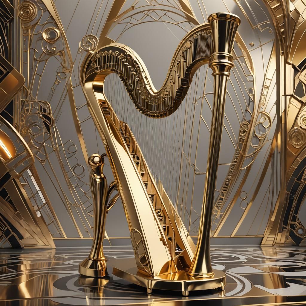 Luxurious Futuristic Harp in Art Deco Style