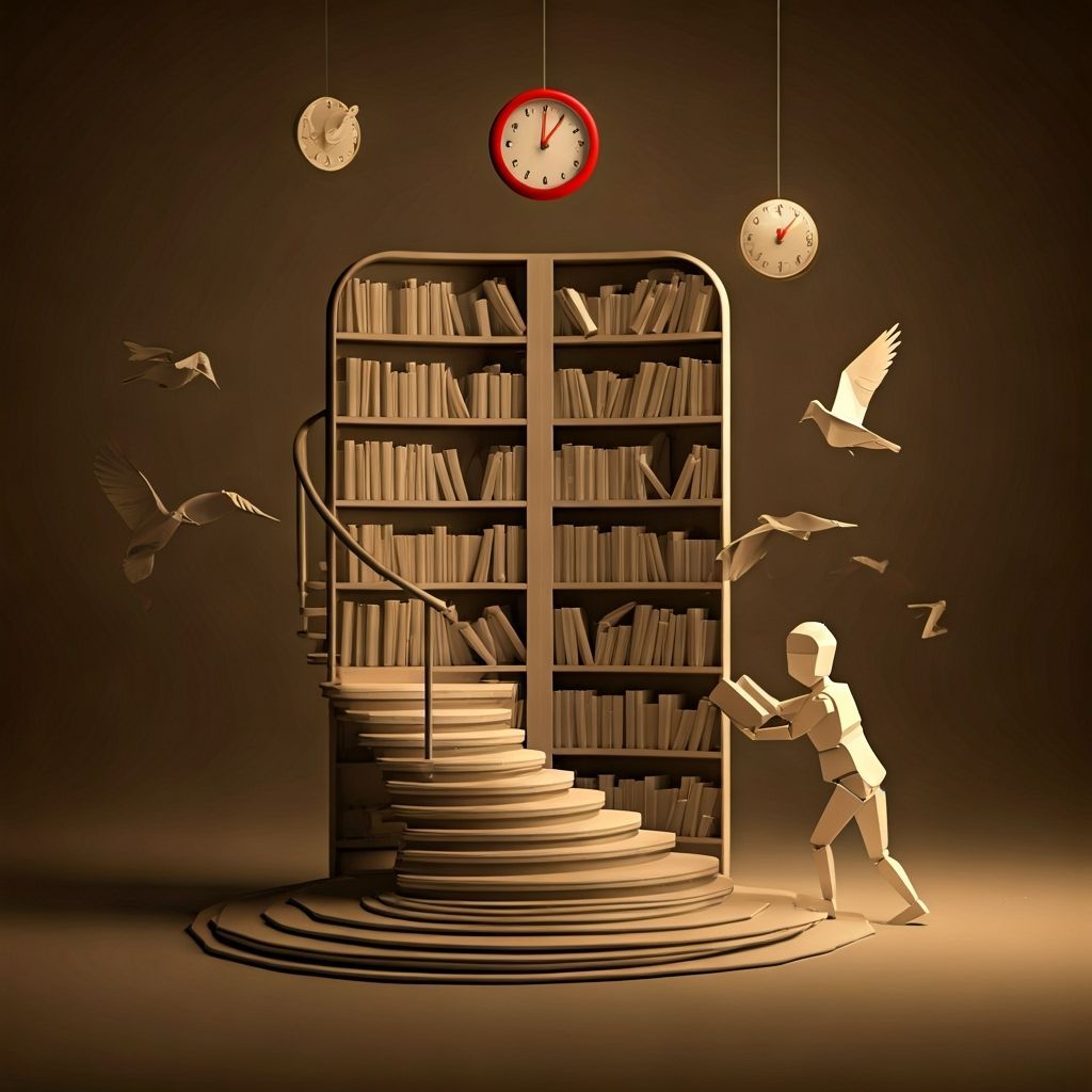 Impossible Paper Library in Sepia Tones as 3D Art