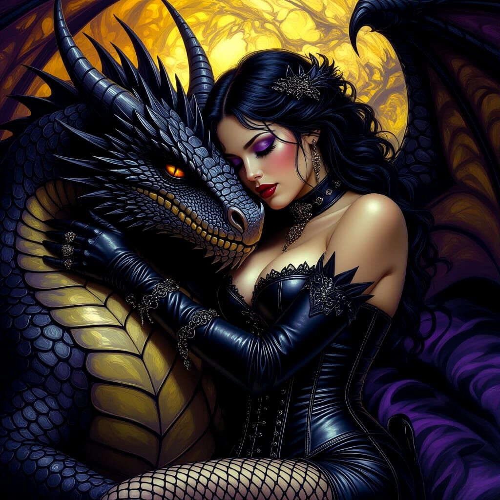 Gothic Woman and Dragon in Royo-like Style