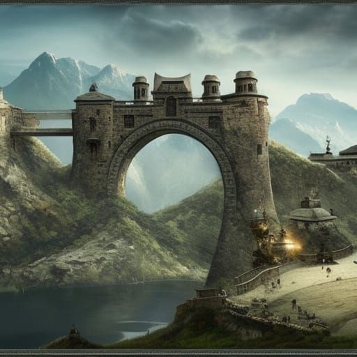 Epic Stone Fortress on Mountaintop Bridge