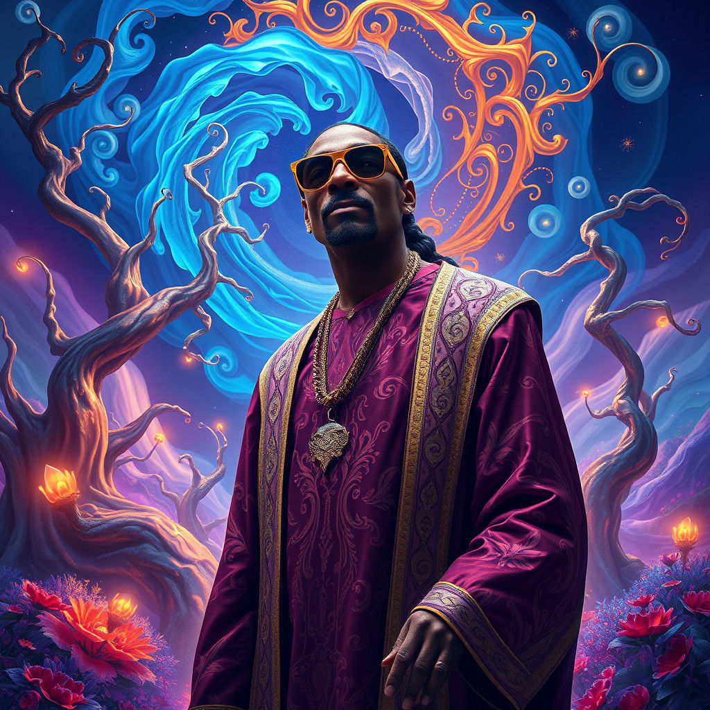 Snoop Dogg in a Fantasy Landscape, Digital Matte Painting