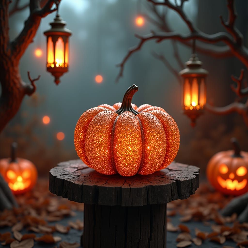 Rhinestone Pumpkin in Mystical Halloween Setting