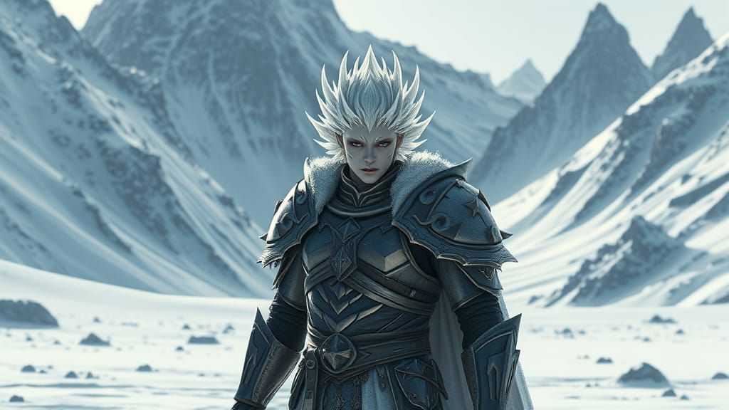 Mythical Hero with Ice Crown in Hyperrealistic Style