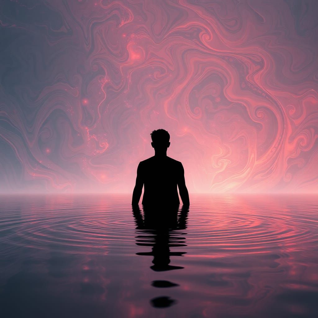 Ethereal Silhouette Emerging from Liquid Mirror