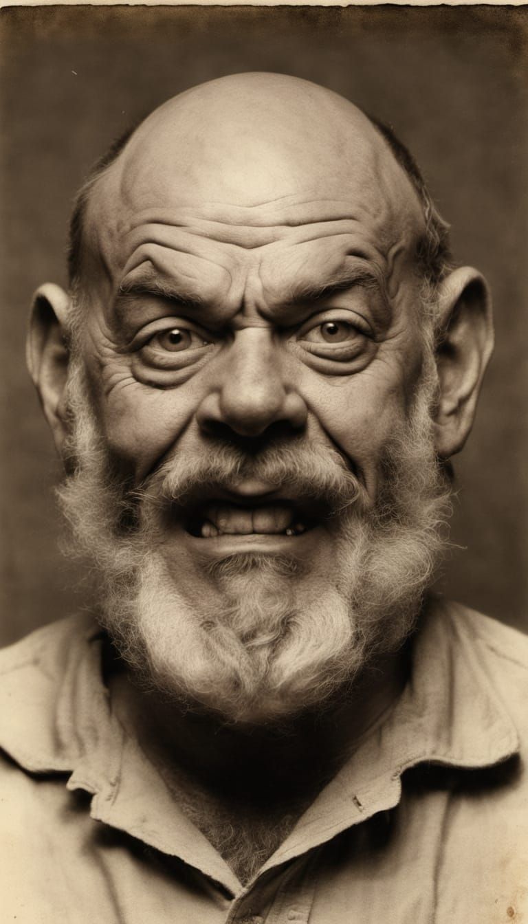 Grotesque Dwarf Mugshot: 1970s-Style Photoillustration