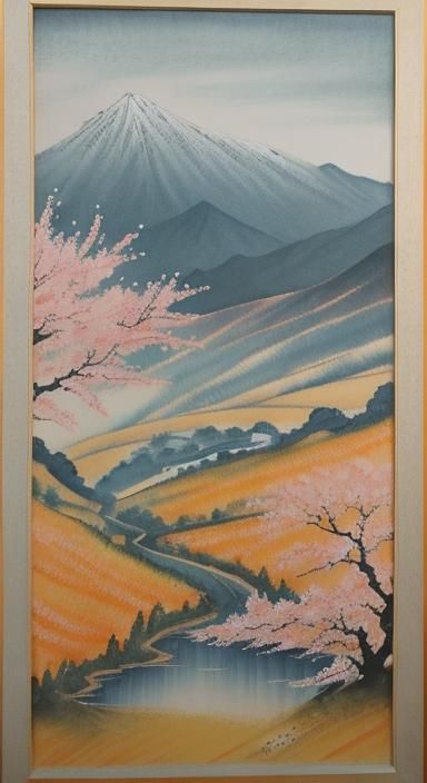 Mountains and Blossoms in Chinese Ink Painting