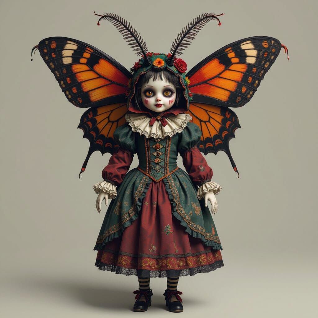 Creepy Victorian Ragdoll in Scary Moth Costume