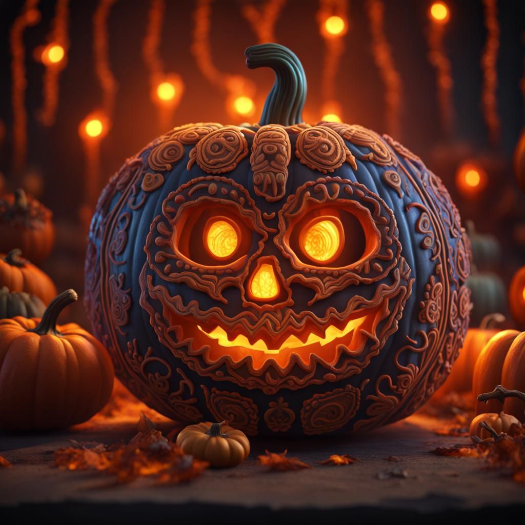 Huichol Jack-o'-Lantern Pumpkin: Fantasy Concept Art