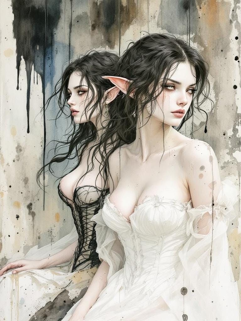 Ethereal Elven Women in Yoshitaka Amano and Ralph Steadman S...