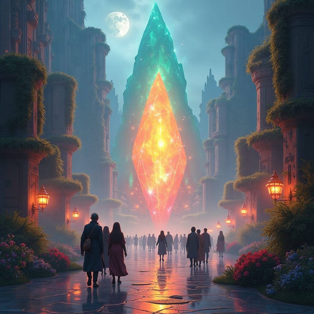 Magical Realism Matte Painting of Unnoticing People