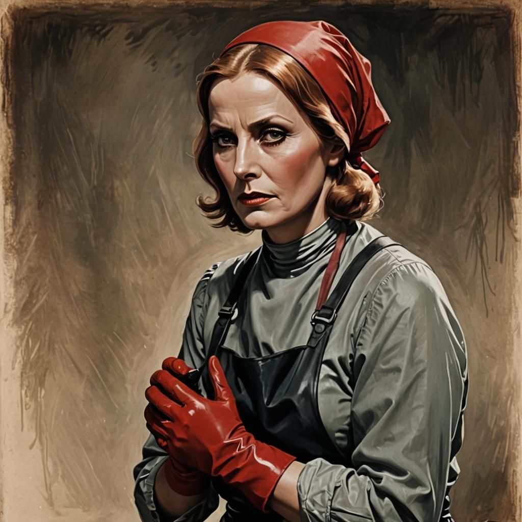 Frightened Woman in Rubber Gloves: Digital Portrait