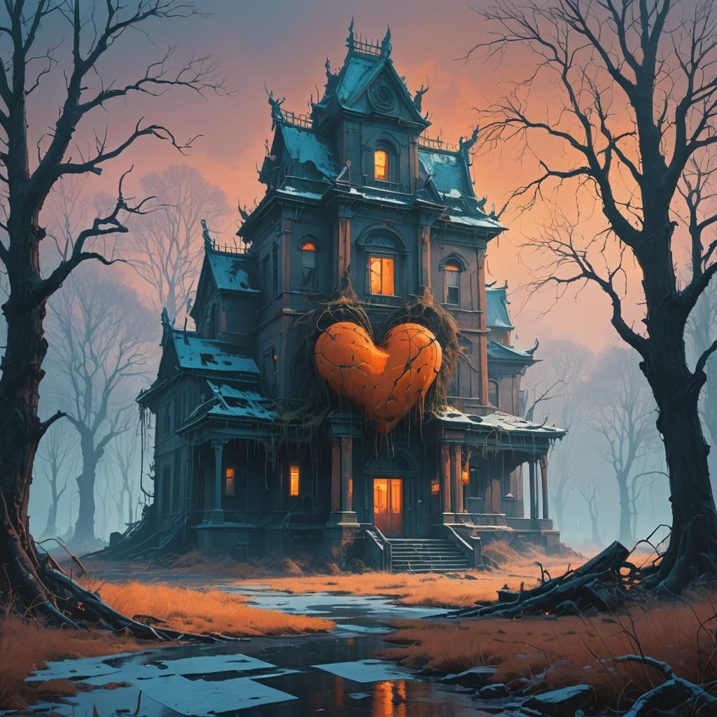 Decaying Heart in Overgrown Temple: Fantasy Art