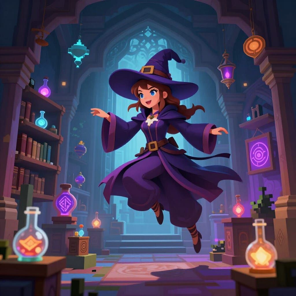 Stylish Minecraft Witch Flying in Magical House