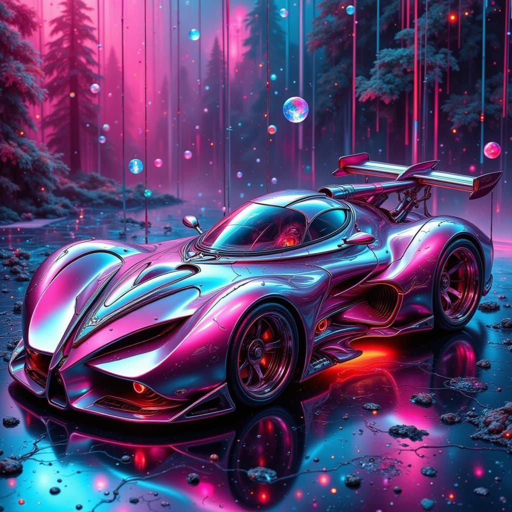 Cyberpunk Fae Goddess in Glowing Neon Metallic Armor