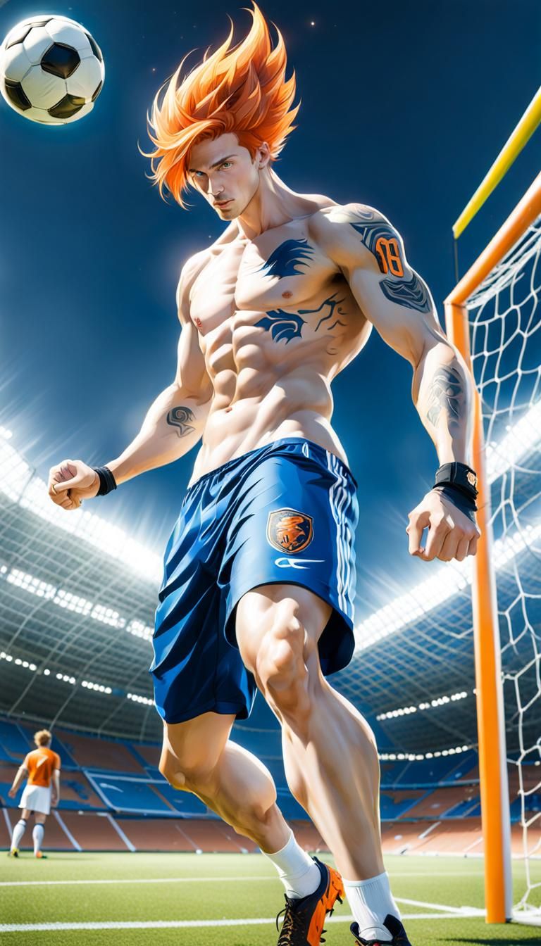 Soccer Player with Dragon on Field