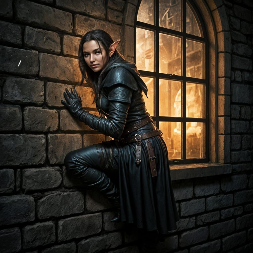 Halfling Rogue Perched High Above City Street