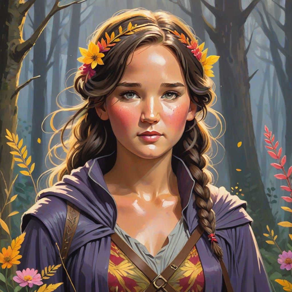 Katniss Everdeen Portrait in Gouache Style