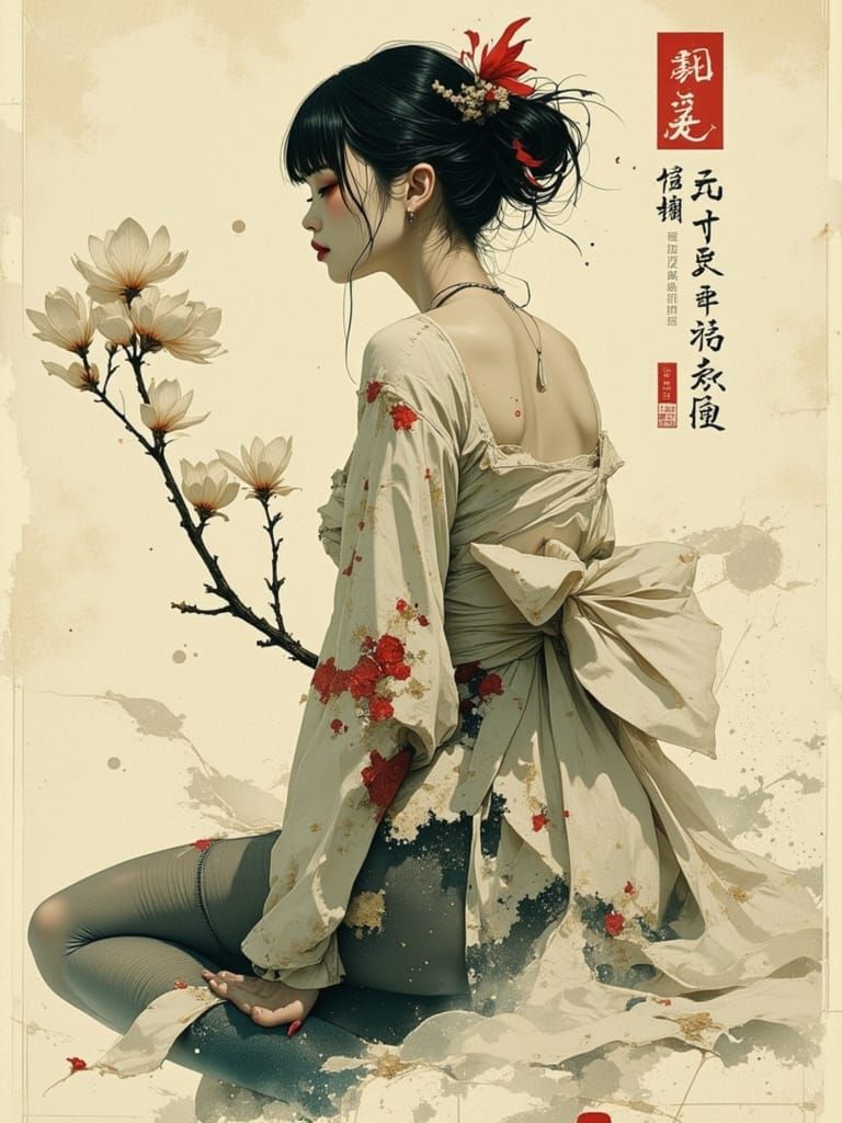 Surreal Japanese Pin-Up in Cyberpunk Style