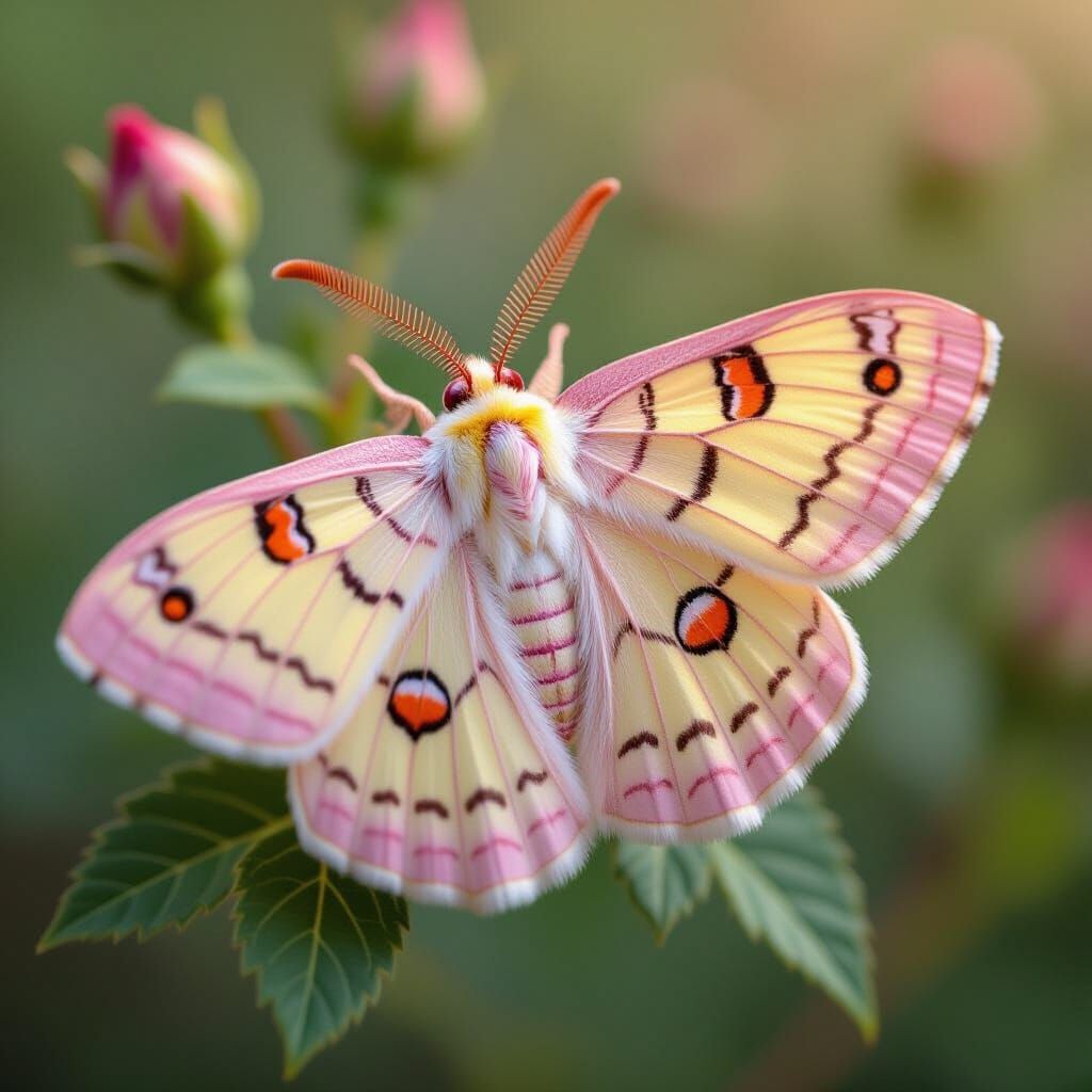 Rose Maple Moth in Detailed Illustration Style