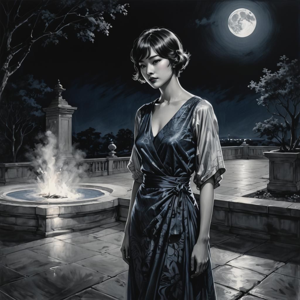 Young Woman in 1920s Dress: Charcoal Drawing