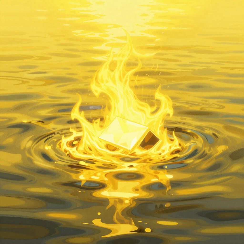 Yellow Inferno on Water with Angular Reflections