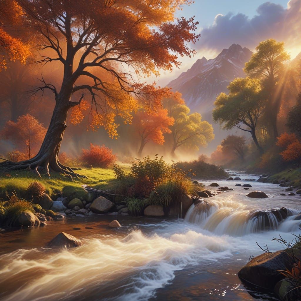 Sweeping Autumn Valley in Oil on Canvas Style