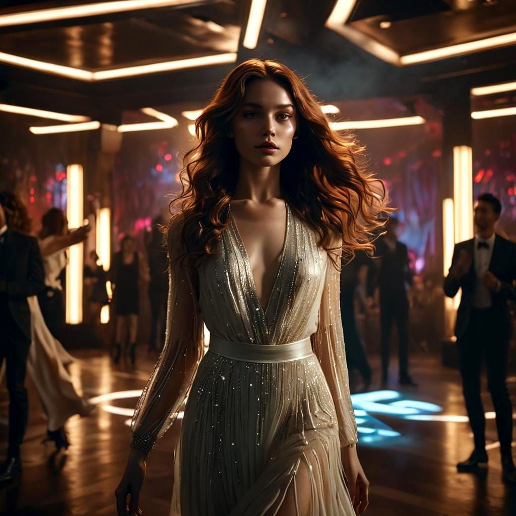 Steampunk Siren in Opaline Glow: A Nightclub Scene