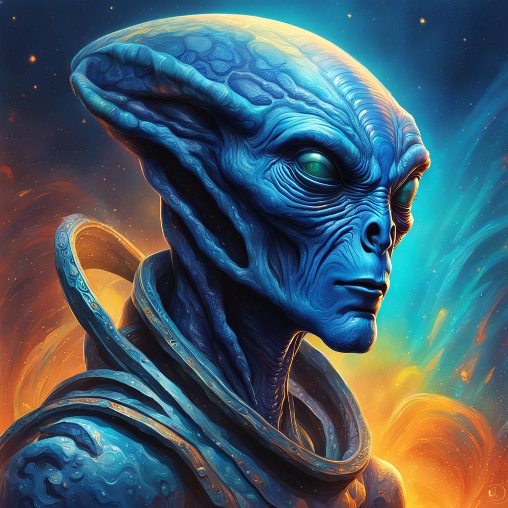 Hyperrealistic Blue Arcturian Alien Portrait