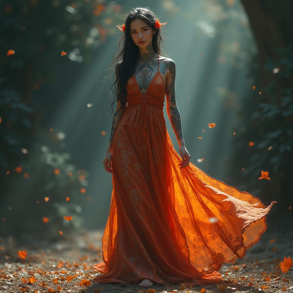 Soulful Woman in Whimsical Fantasy Attire