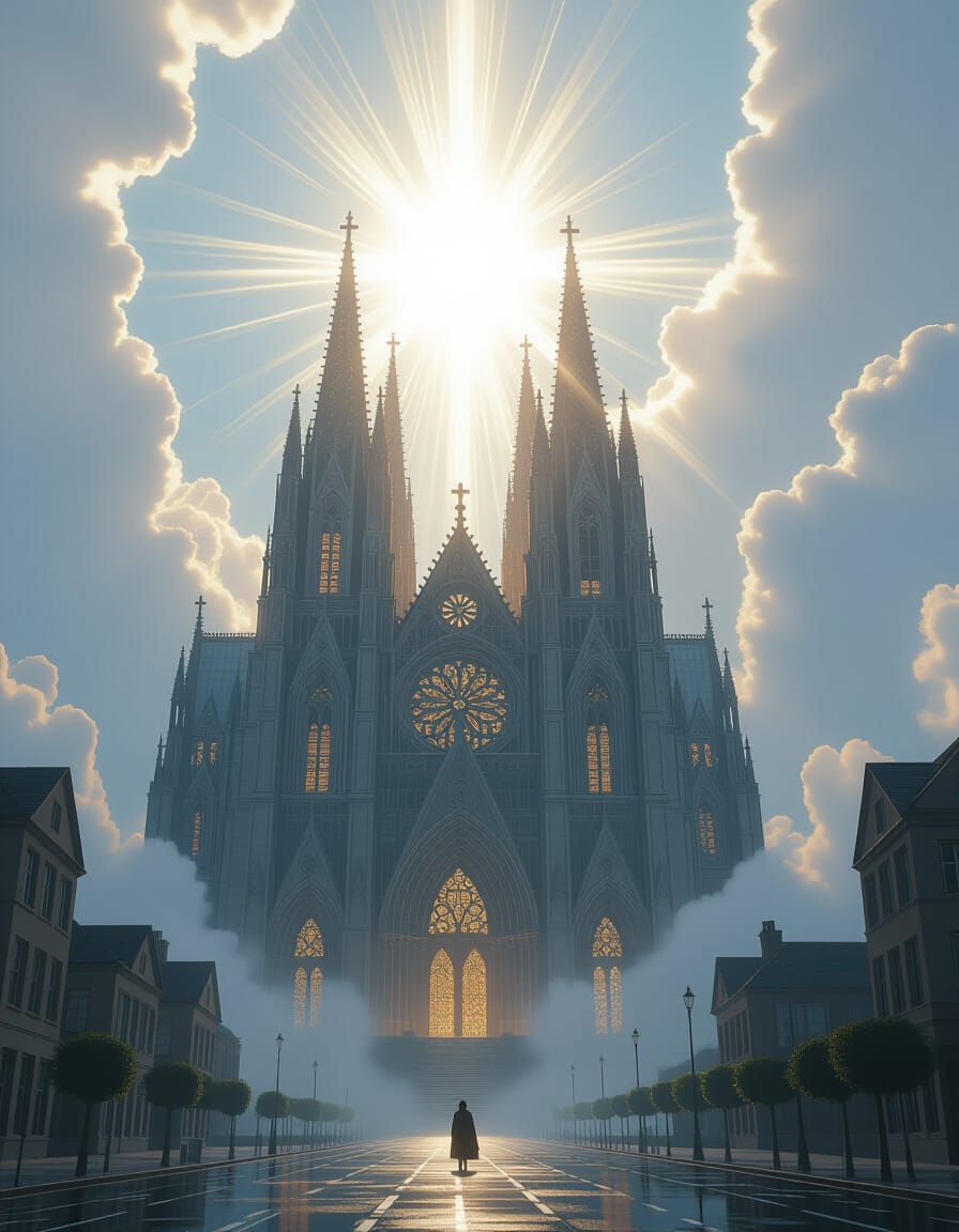 Cathedral Rising Amidst Christ's Resurrection Light