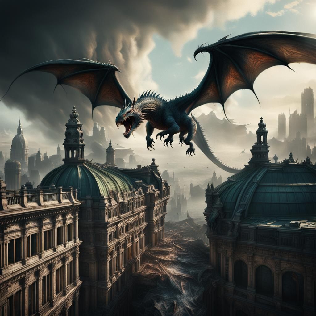 Wyvern Spitting Acid, Digital Matte Painting