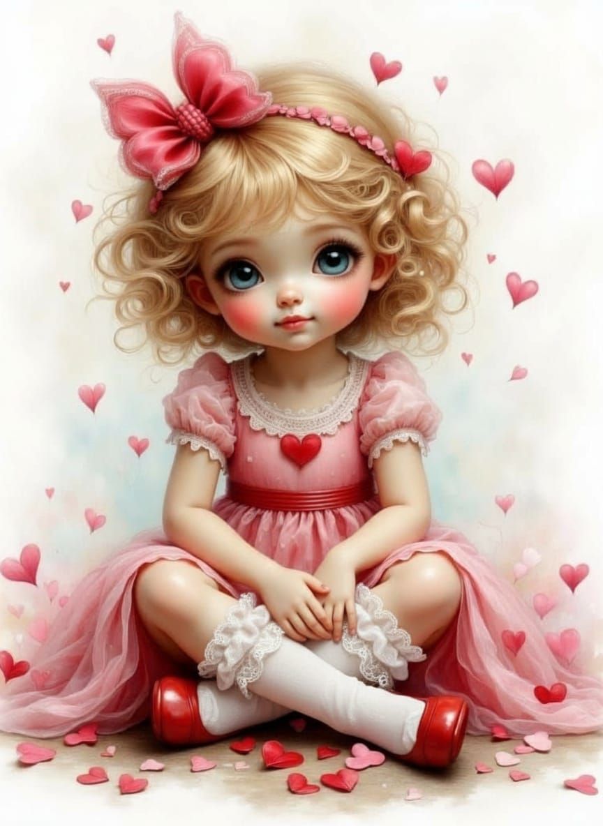 Heartwarming Valentine Girl in Oil Painting Style