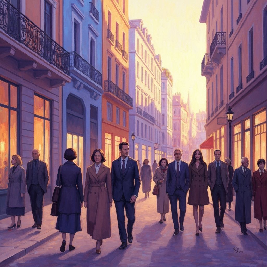 Golden Hour City Scene with Impressionistic Buildings