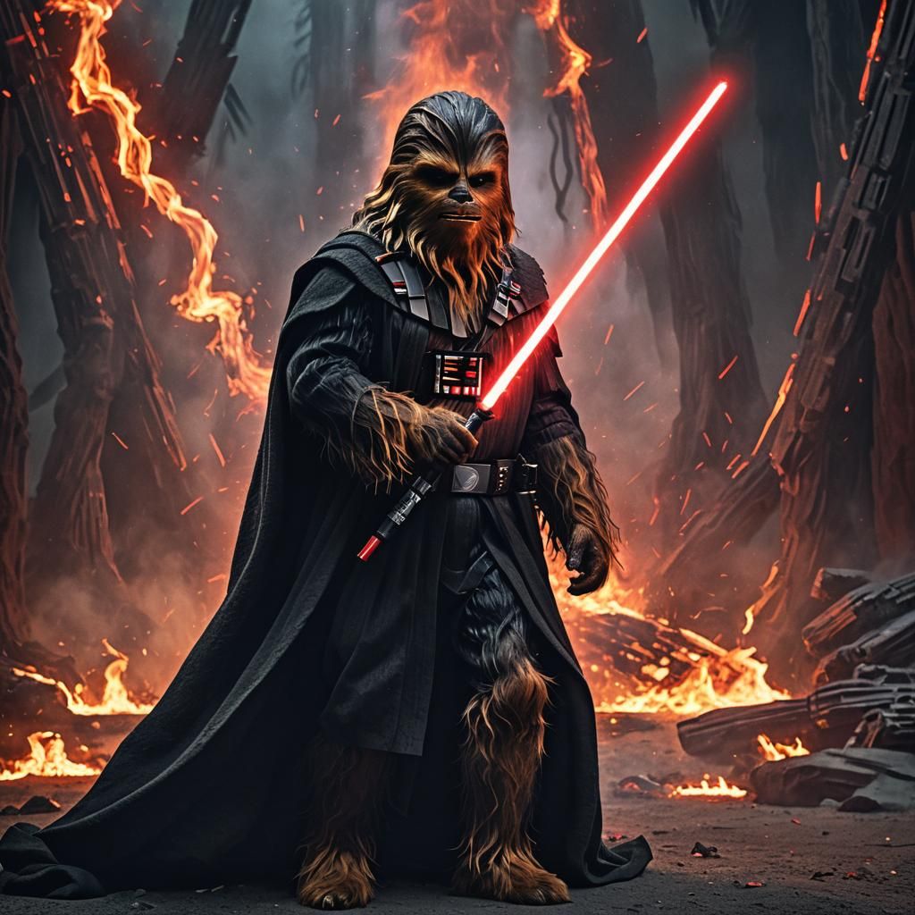 Chewbacca as Sith Lord with Burning Jedi Temple