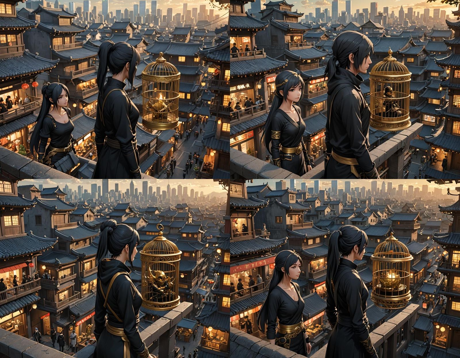 Anime Ninja Watches Fairy in Golden Cage