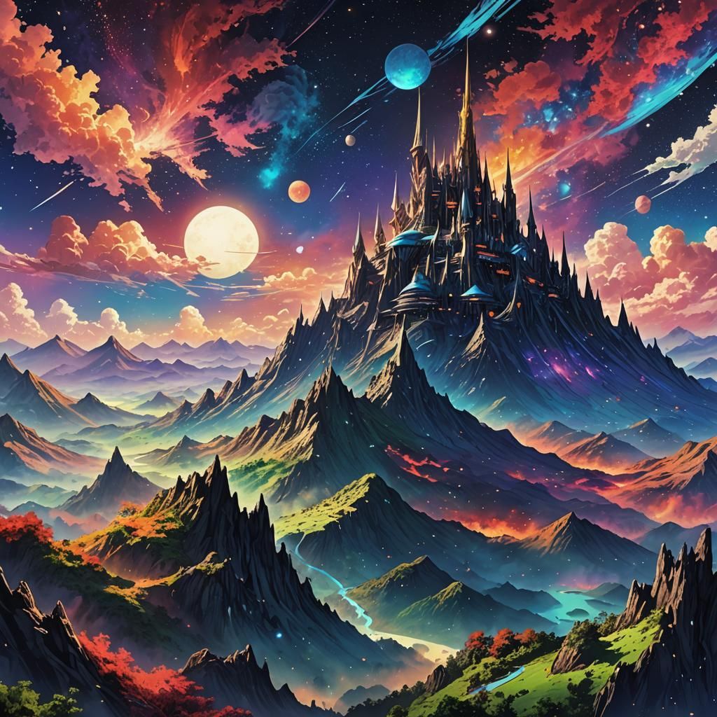 Mystical Space Mountain Range in Anime Style