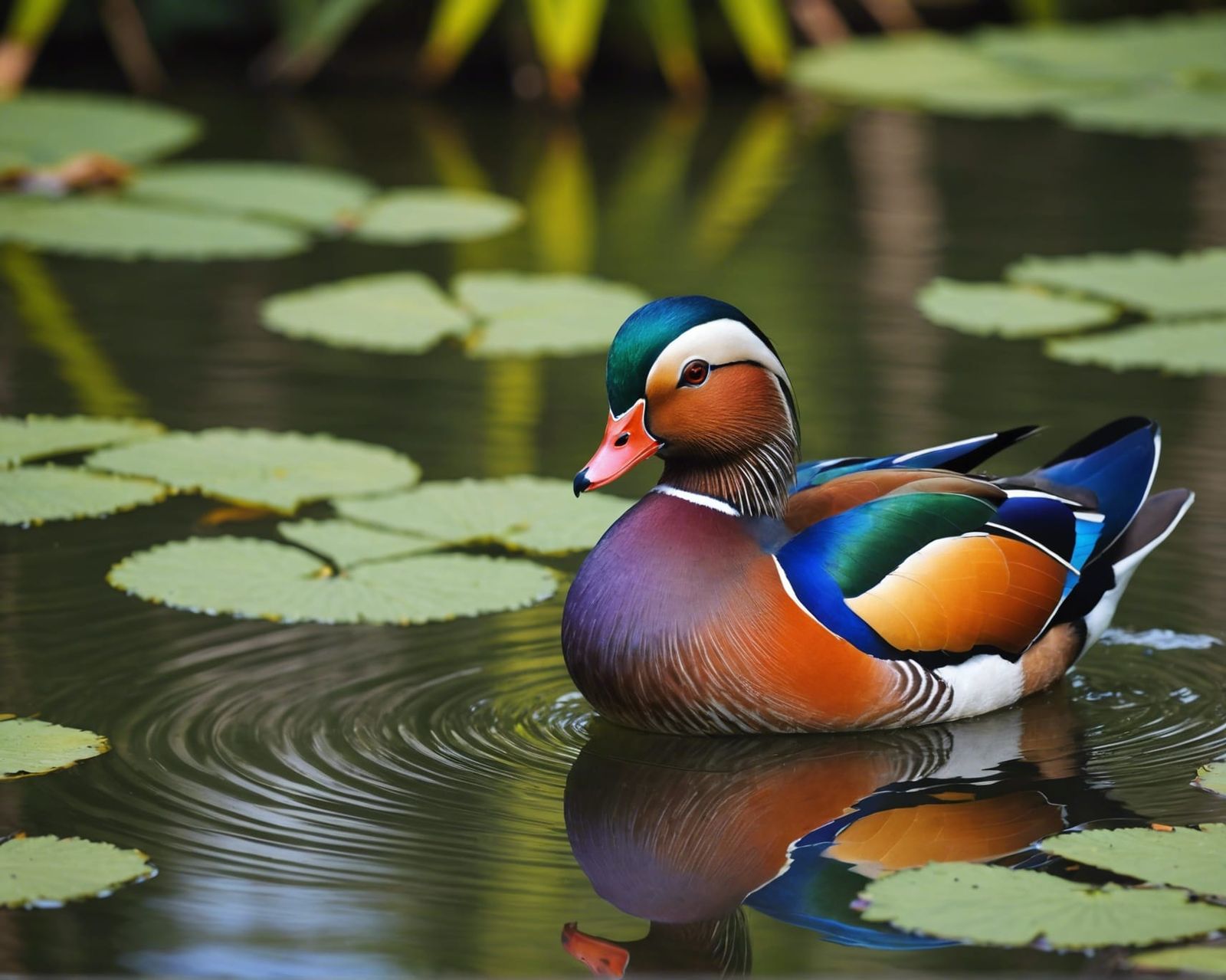 Mandarin Duck Reflected in Serene Pond