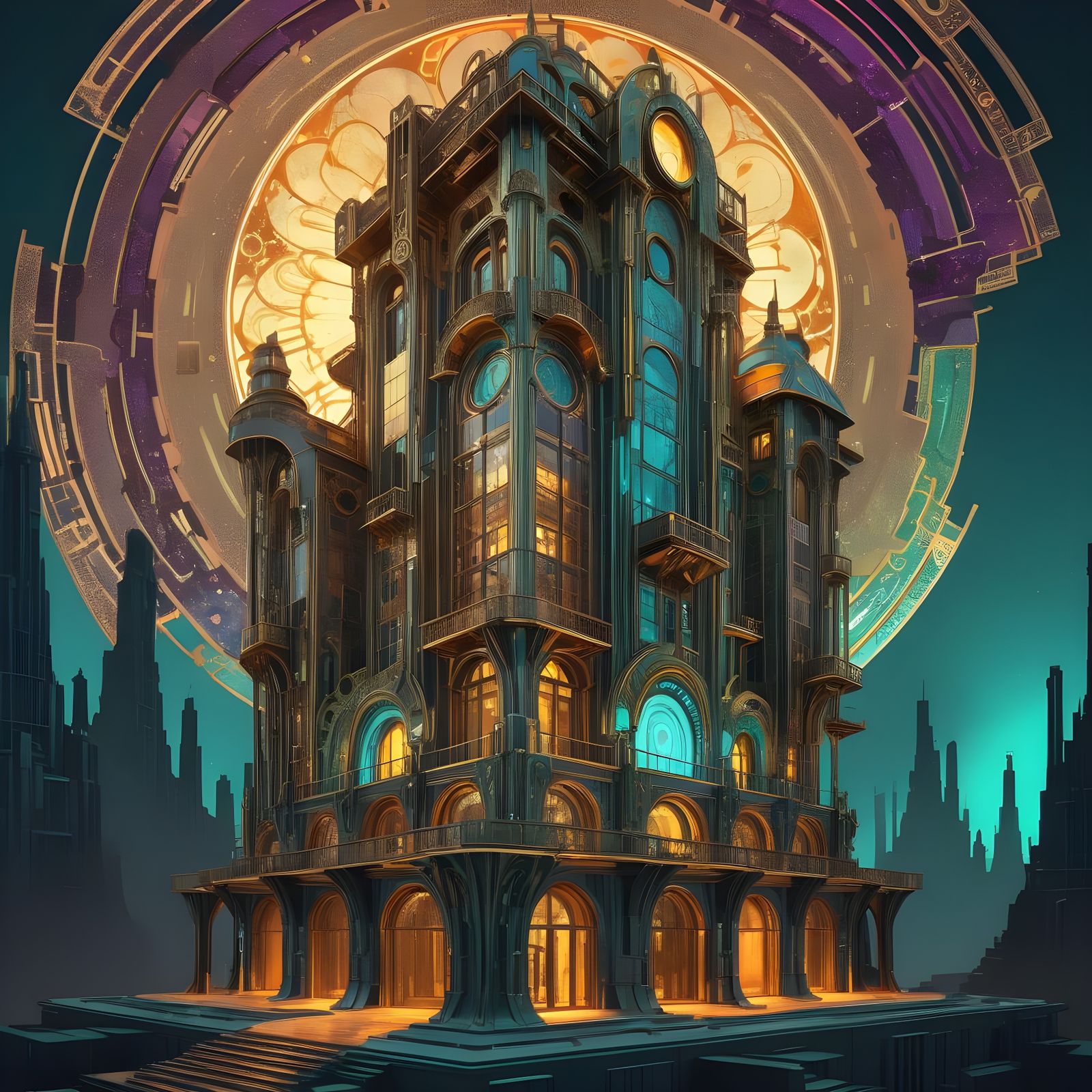 Dreamlike Futuristic Tower in Art Deco Style
