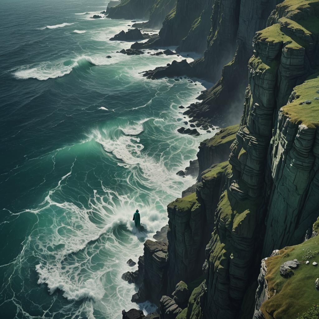 Cliffside Figure Overlooking Sea in Symbolist Style