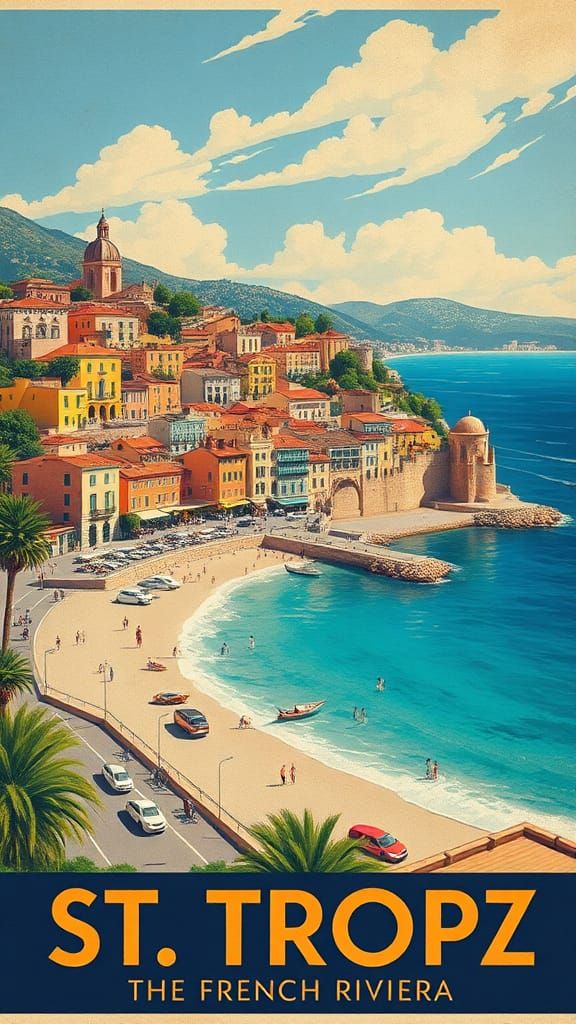 St Tropez French Riviera Vintage Art Deco Poster