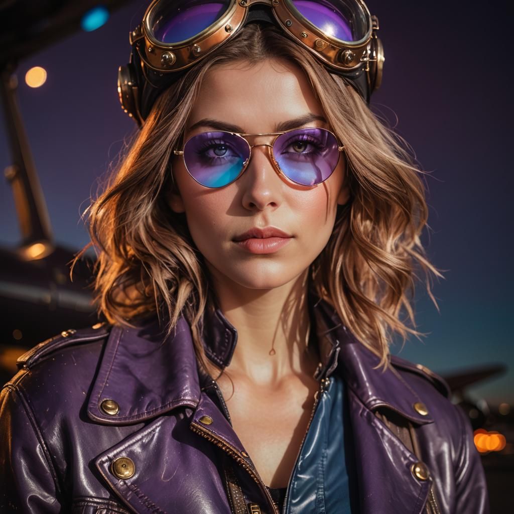 Atompunk Woman with Vintage Airplane, Macro Photography