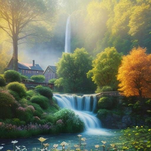 Charming Victorian Village with Waterfalls in 8K