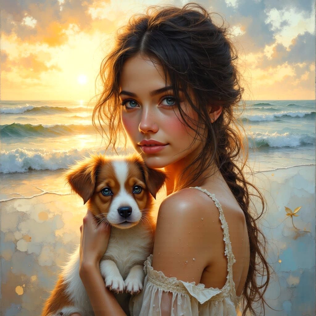 Twilight Beach Portrait in Impressionist Oil Paint